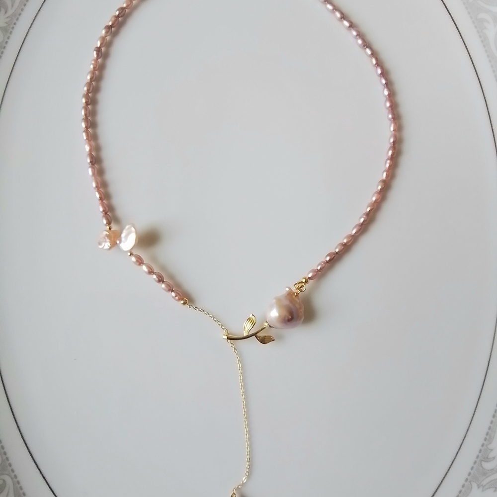 Elegant Lavender freshwater Pearl Drop Necklace with Silver Accents